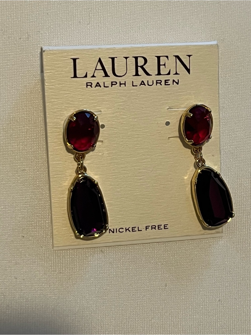 Lauren Ralph Lauren Holiday Jewel Tone Drop Earrings- Red/Purple/Gold NWT